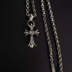 S925 Silver Crystal Heart Center Cross Pendant Necklace™