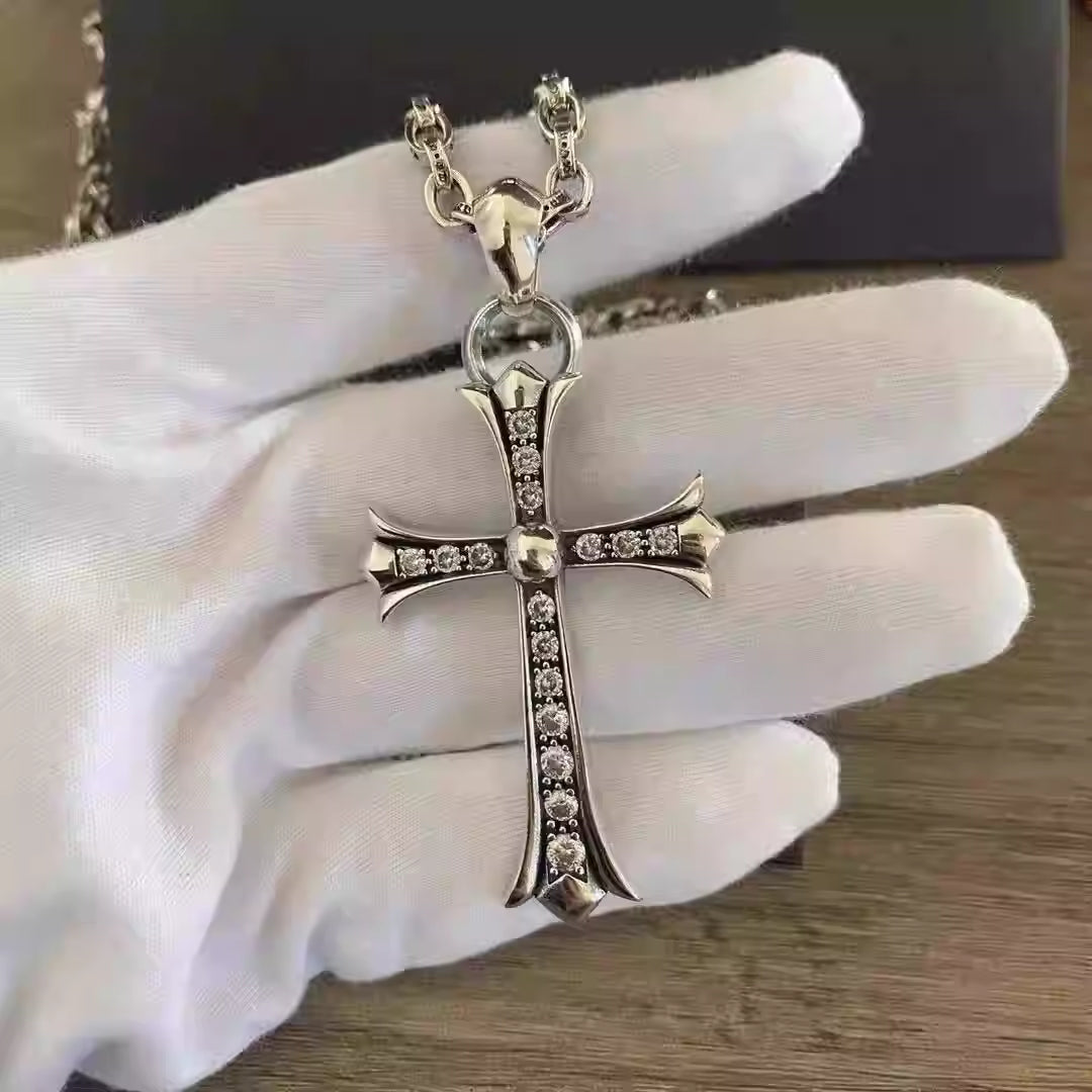 S925 Silver Iced Crystal Cross Pendant Necklace™