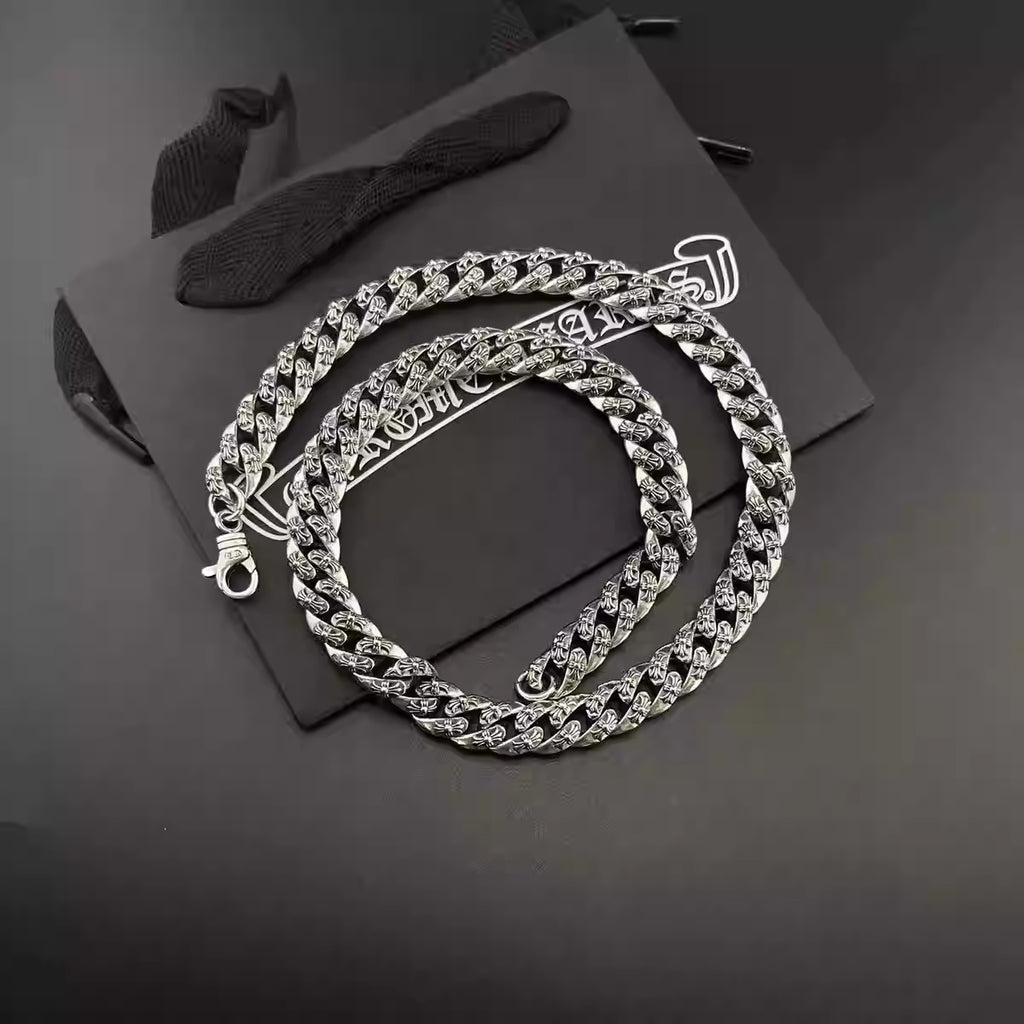 S925 Silver Patterned Flower Cross Link Necklace™