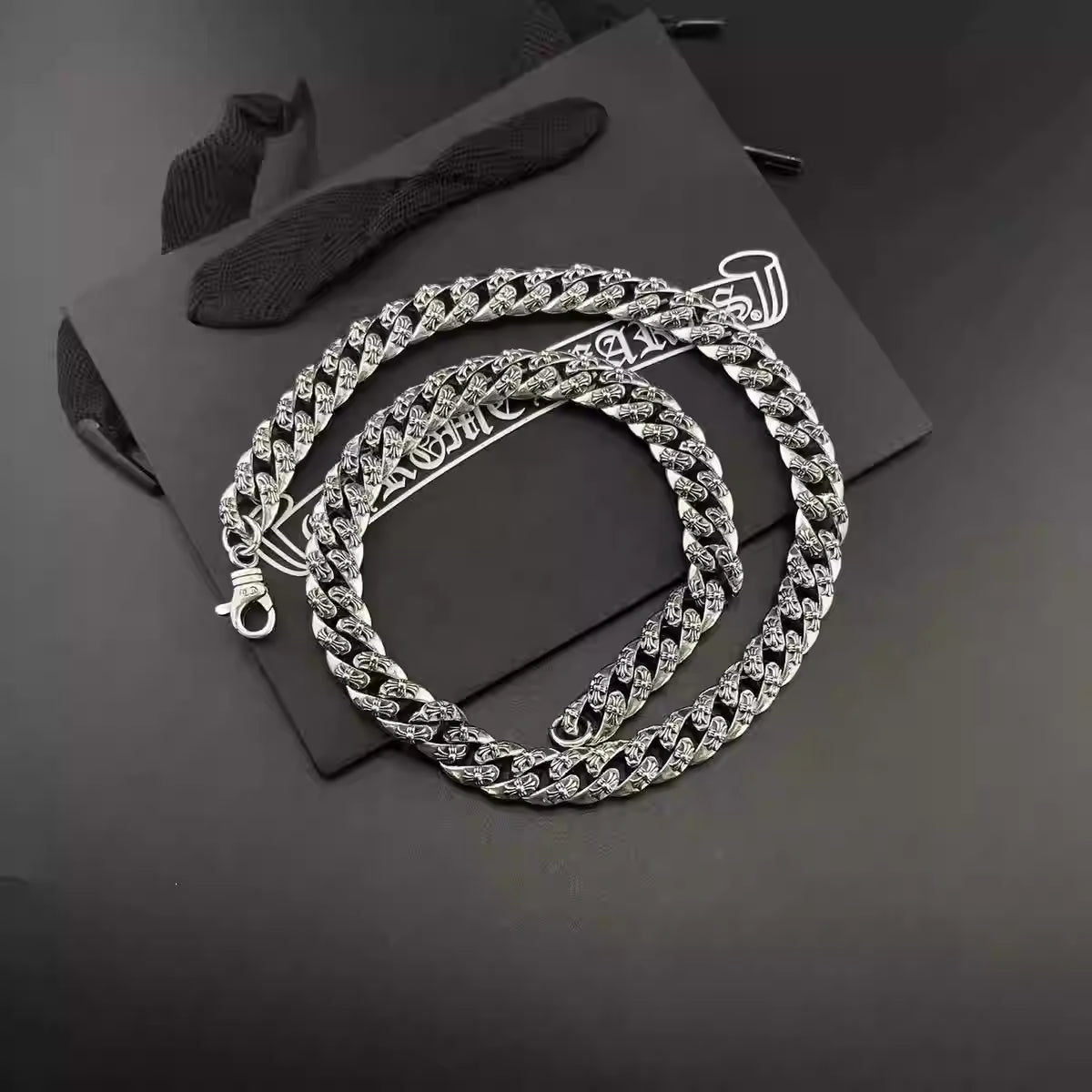 S925 Silver Patterned Flower Cross Link Necklace™