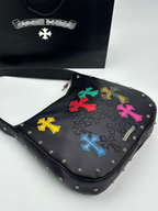 Multi Color Cross Patch Black Leather Handbag™