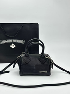 Silver Typography Logo Black Leather Handbag™