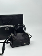 Silver Typography Logo Black Leather Handbag™