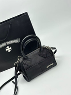 Silver Typography Logo Black Leather Handbag™
