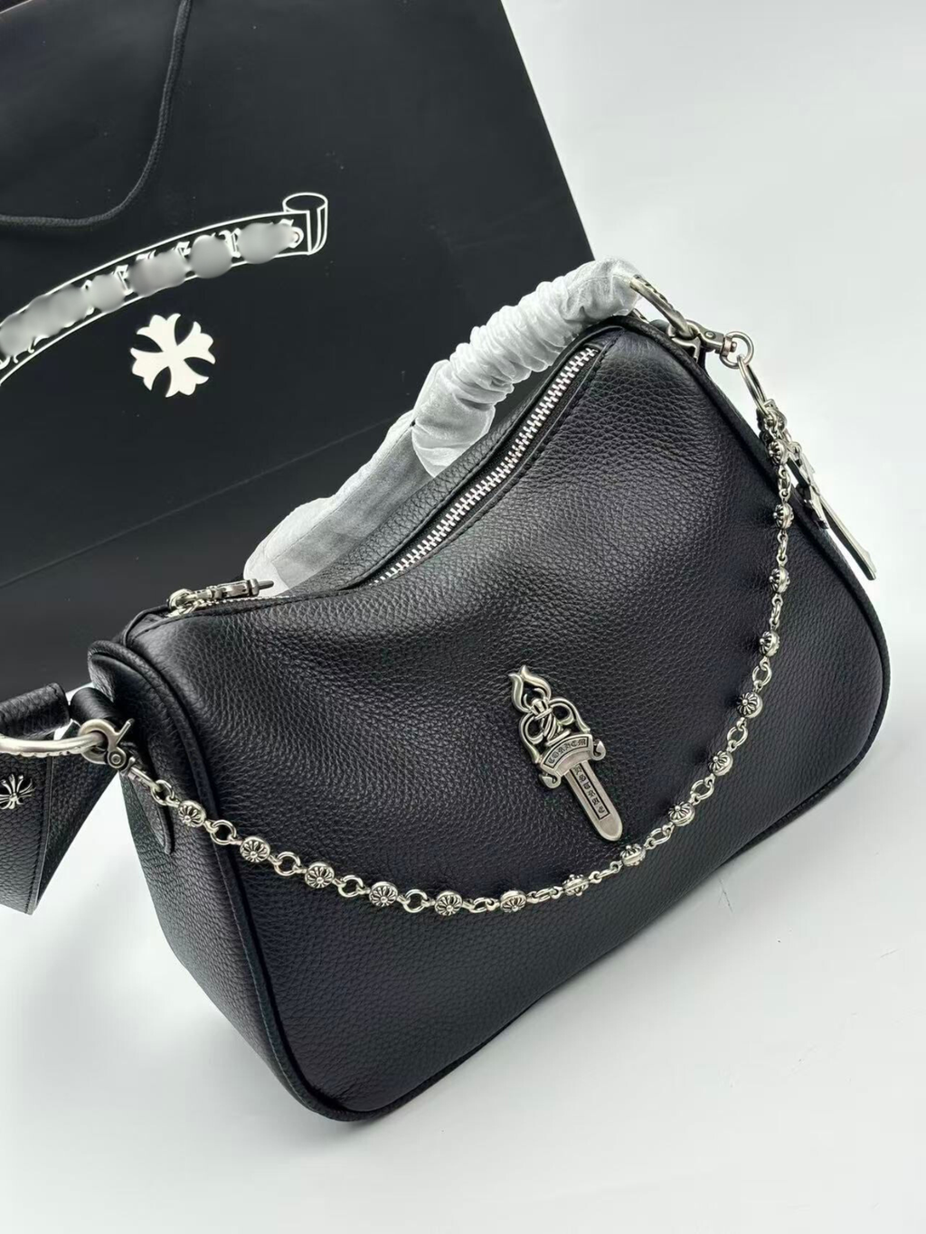 Silver Dagger Black Leather Handbag™
