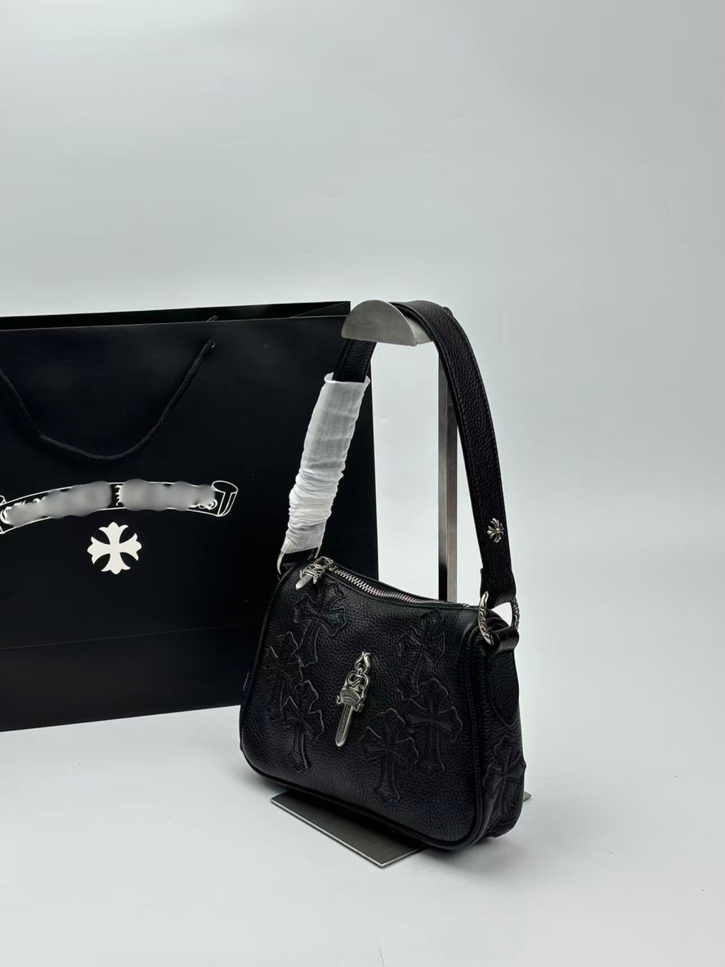 Silver Dagger Black Leather Cross Patch Handbag™