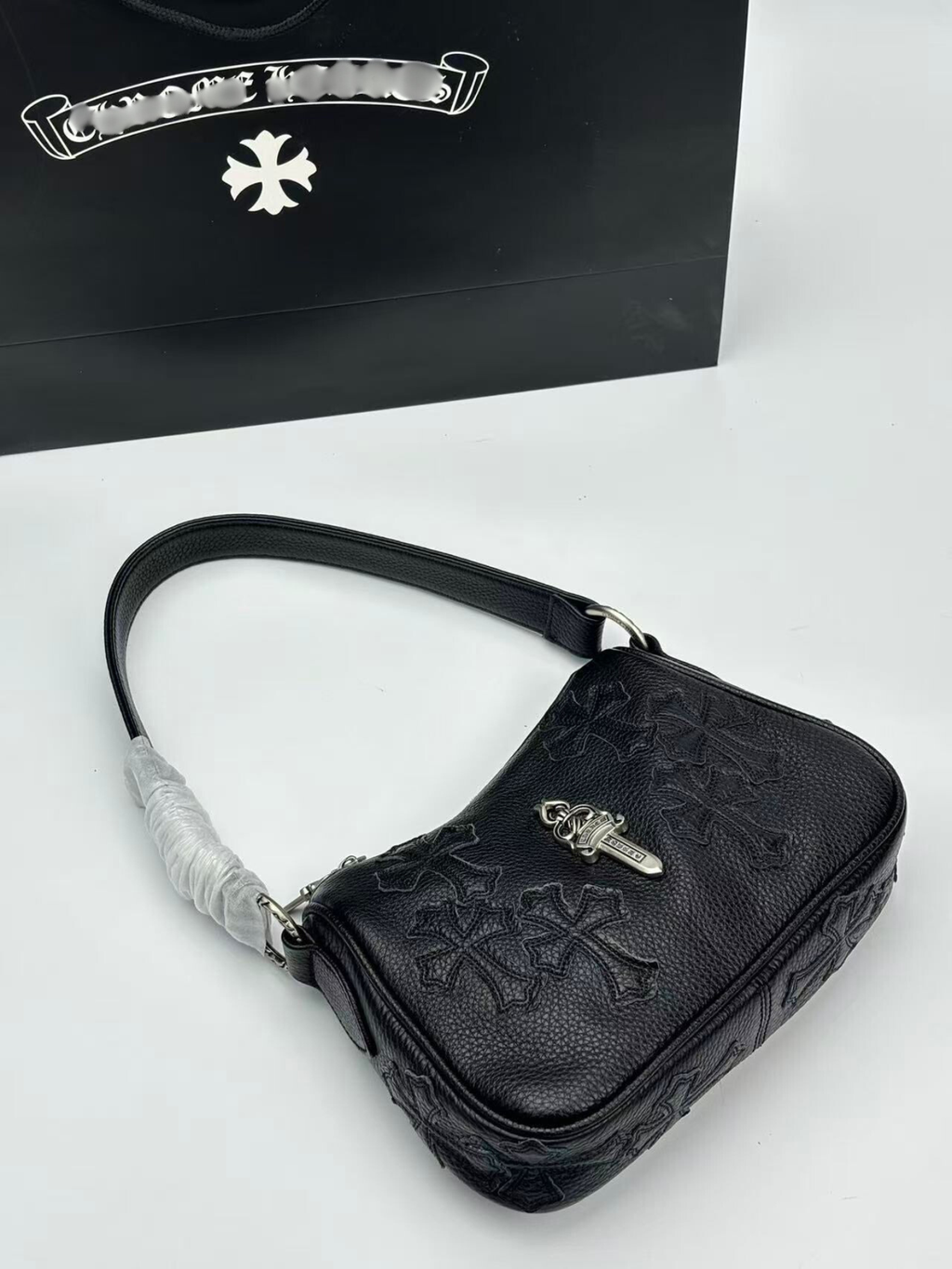 Silver Dagger Black Leather Cross Patch Handbag™