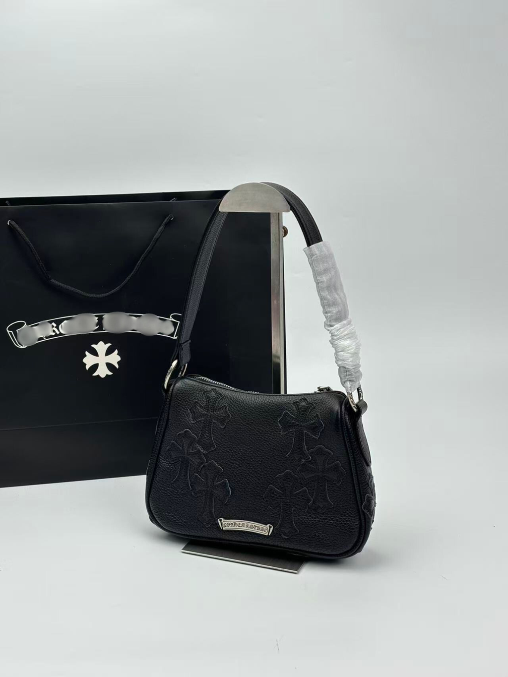 Silver Dagger Black Leather Cross Patch Handbag™