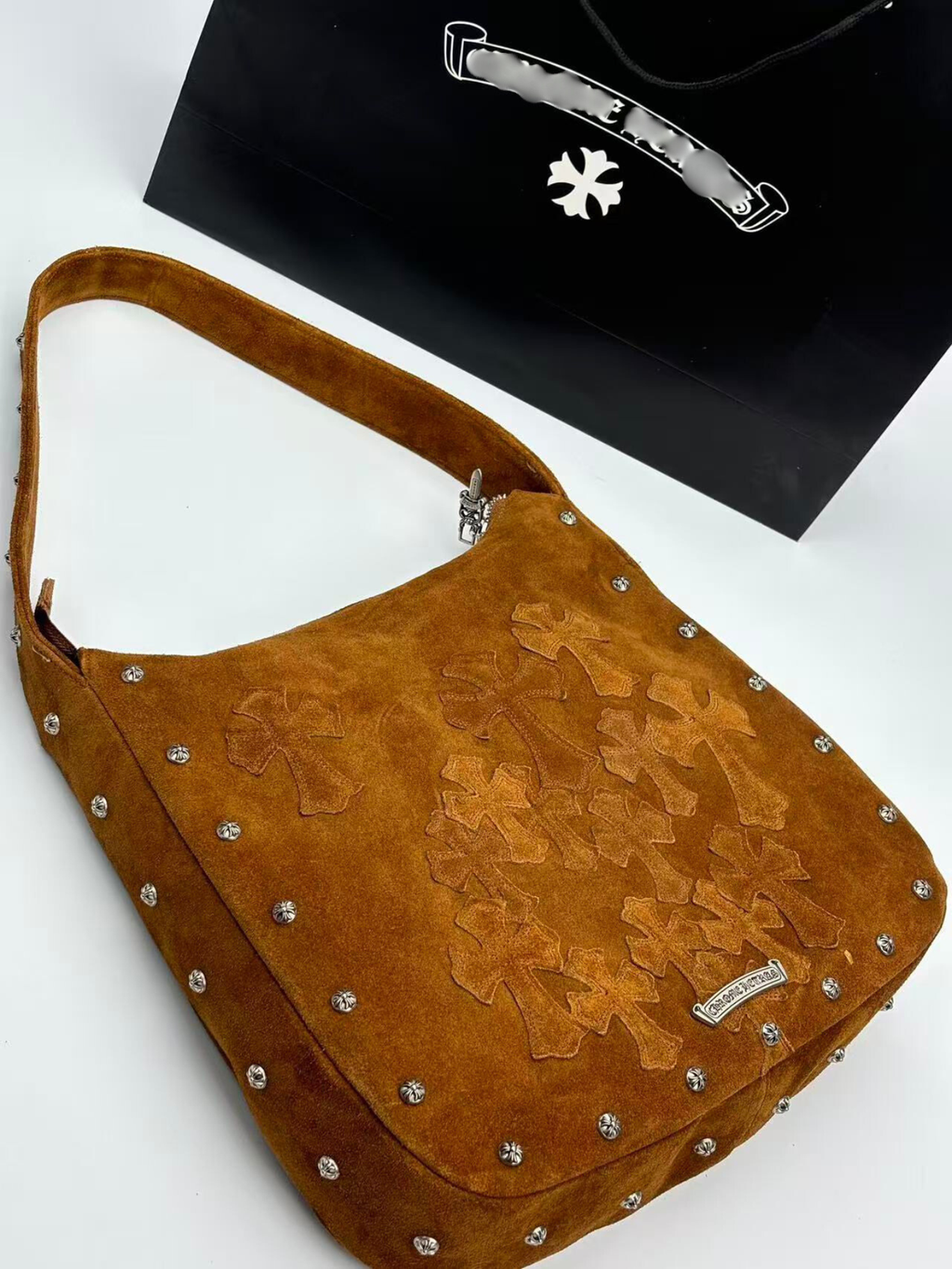 Brown Leather Cross Patch Tote Bag™