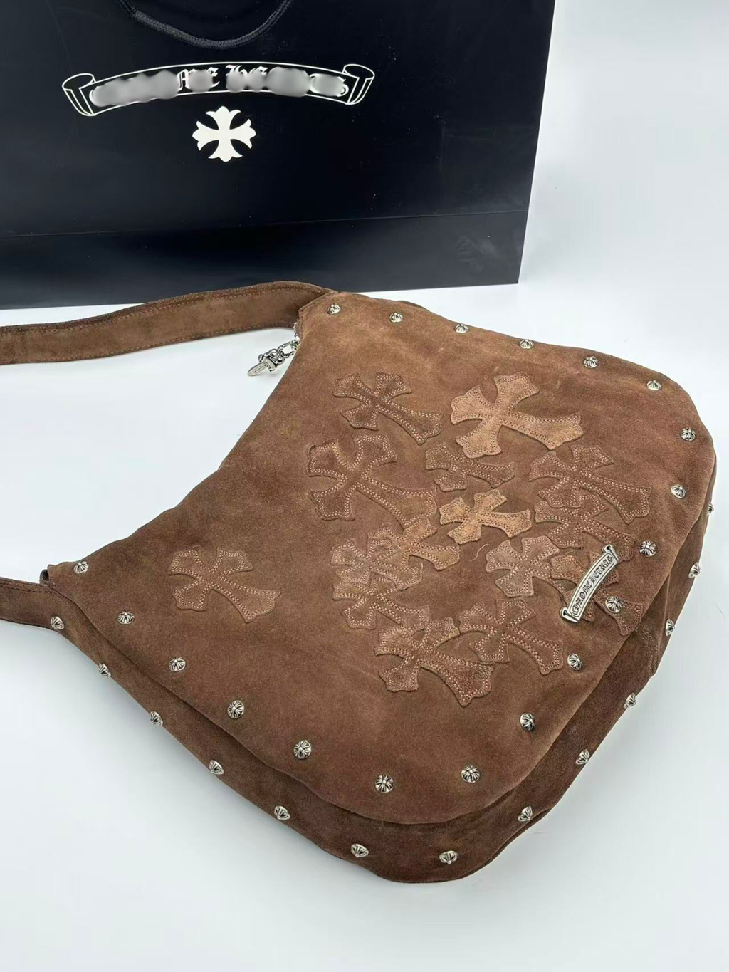 Mocha Brown Leather Cross Patch Tote Bag™