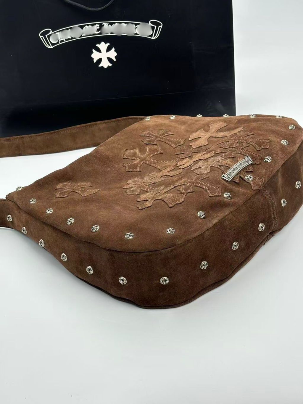 Mocha Brown Leather Cross Patch Tote Bag™