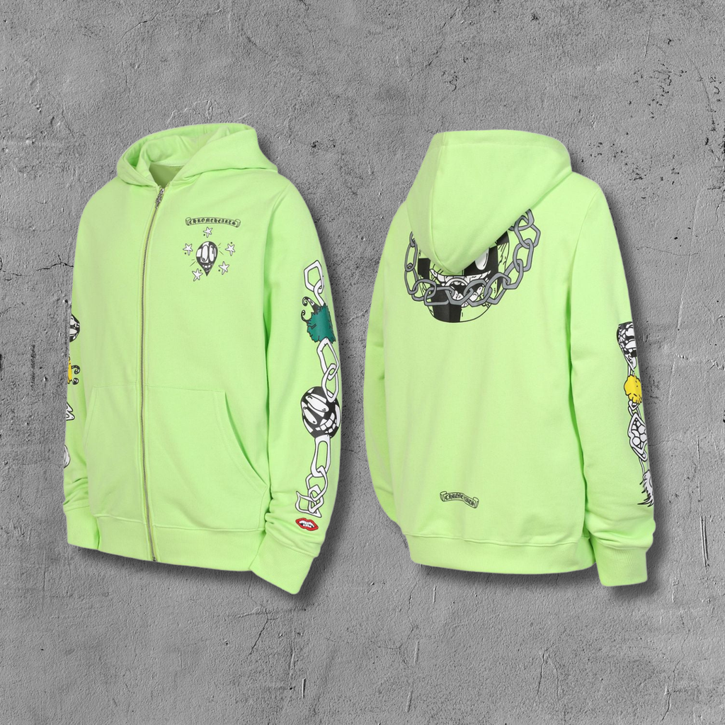 M-Boy Chain Linked Lime Green Full Zip Hoodie™