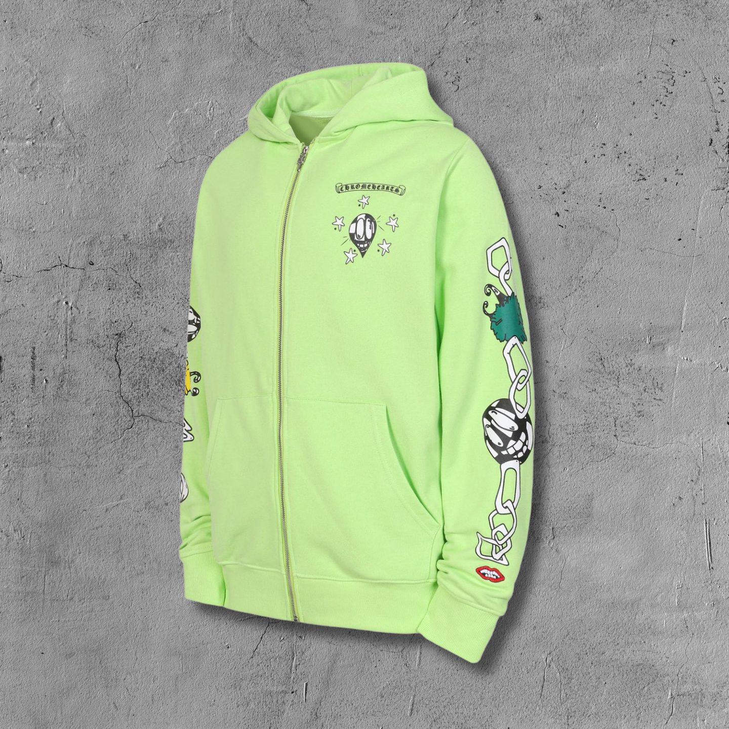 M-Boy Chain Linked Lime Green Full Zip Hoodie™