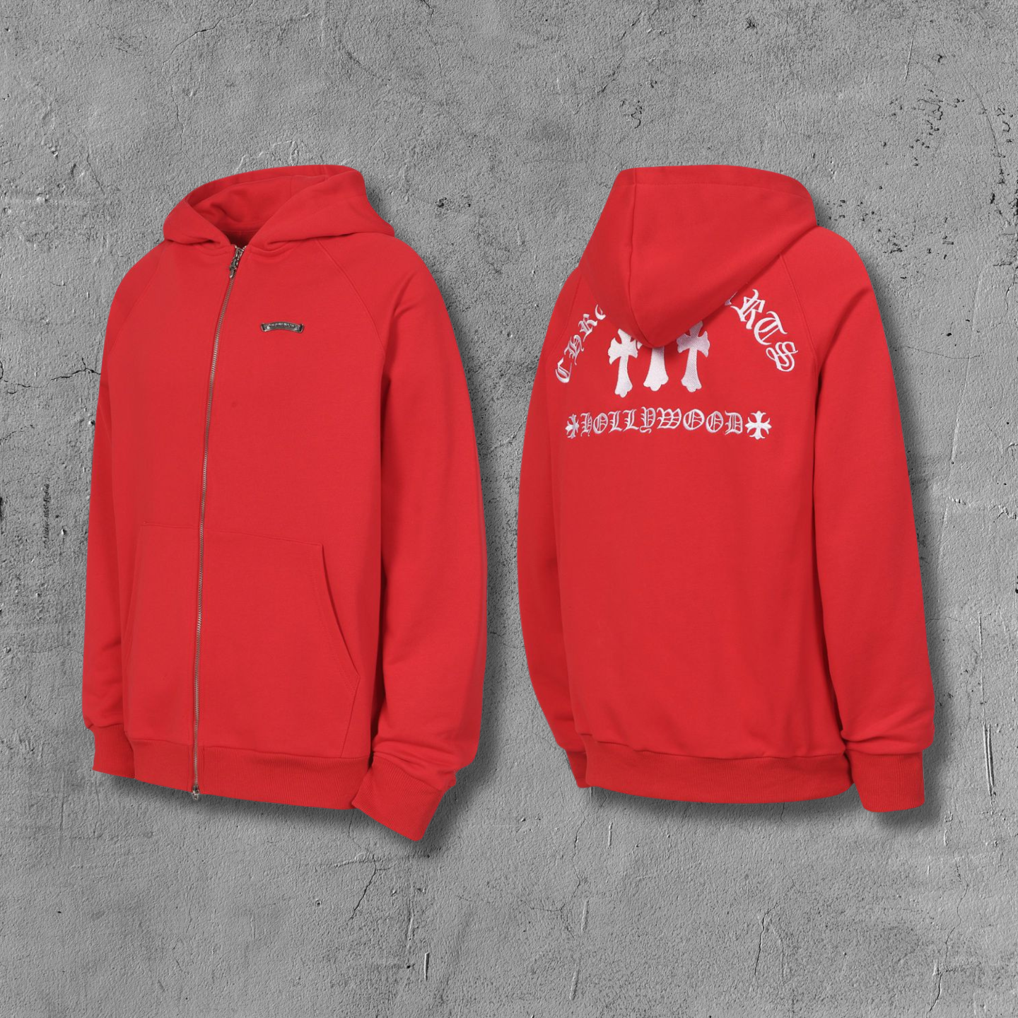 Hollywood White Triple Cross Red Full Zip Hoodie™