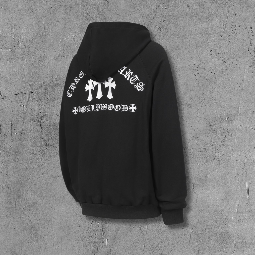 Hollywood White Triple Cross Black Full Zip Hoodie™