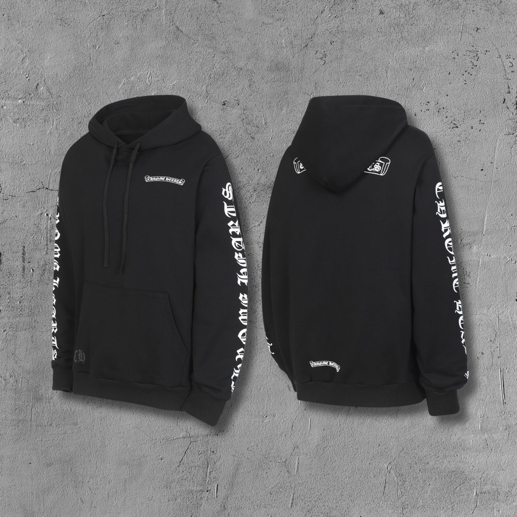 White Typography Logo Black Hoodie™
