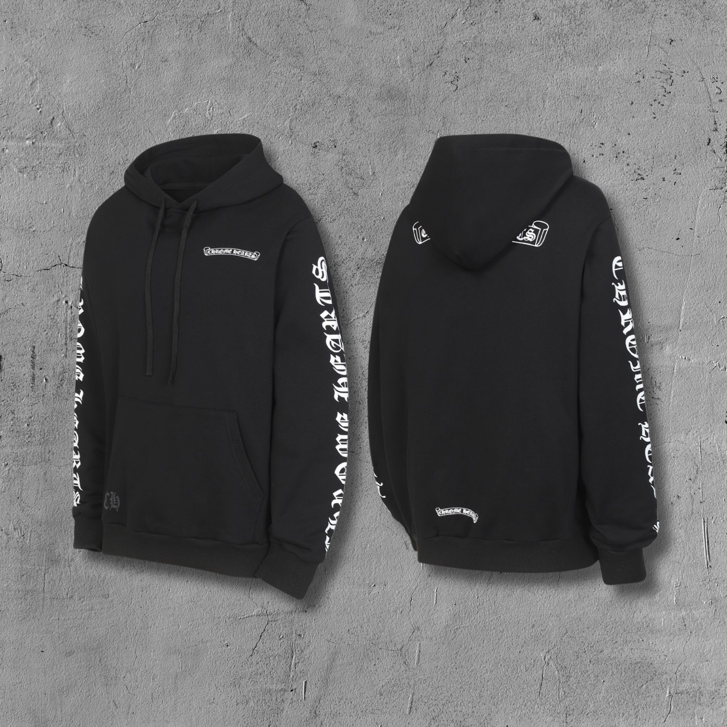 White Typography Logo Black Hoodie™