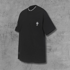Typography Collar & Horse Shoe Logo Black T-Shirt™