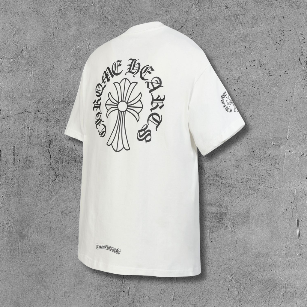 Typography Collar & Horse Shoe Logo White T-Shirt™