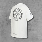 Typography Collar & Horse Shoe Logo White T-Shirt™
