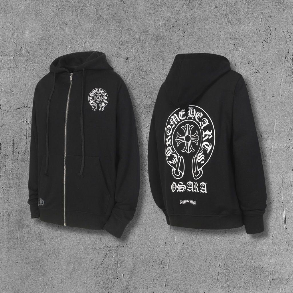 Horse Shoe Logo Osaka Full Zip Black Hoodie™