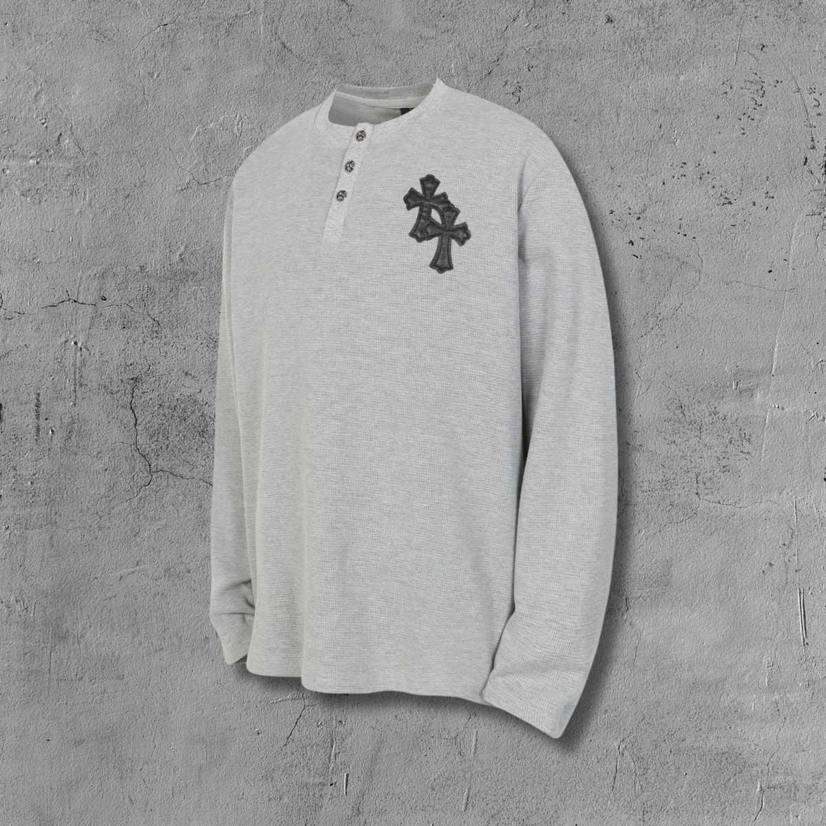 Double Black Leather Cross Grey Woven Long Sleeve™