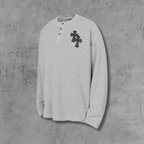 Double Black Leather Cross Grey Woven Long Sleeve™