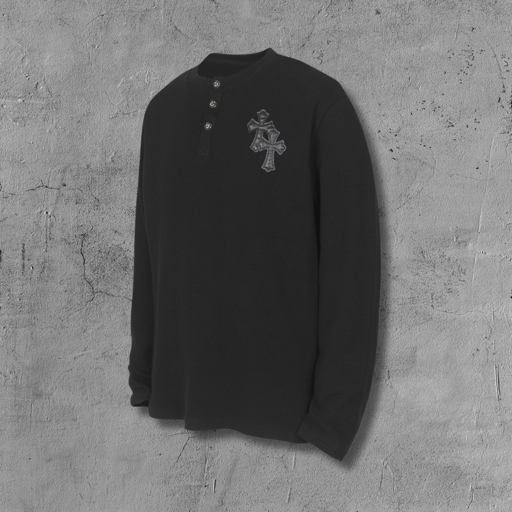 Double Black Leather Cross Black Woven Long Sleeve™