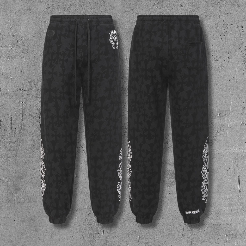 Black Cross Pattern Black Sweatpants™