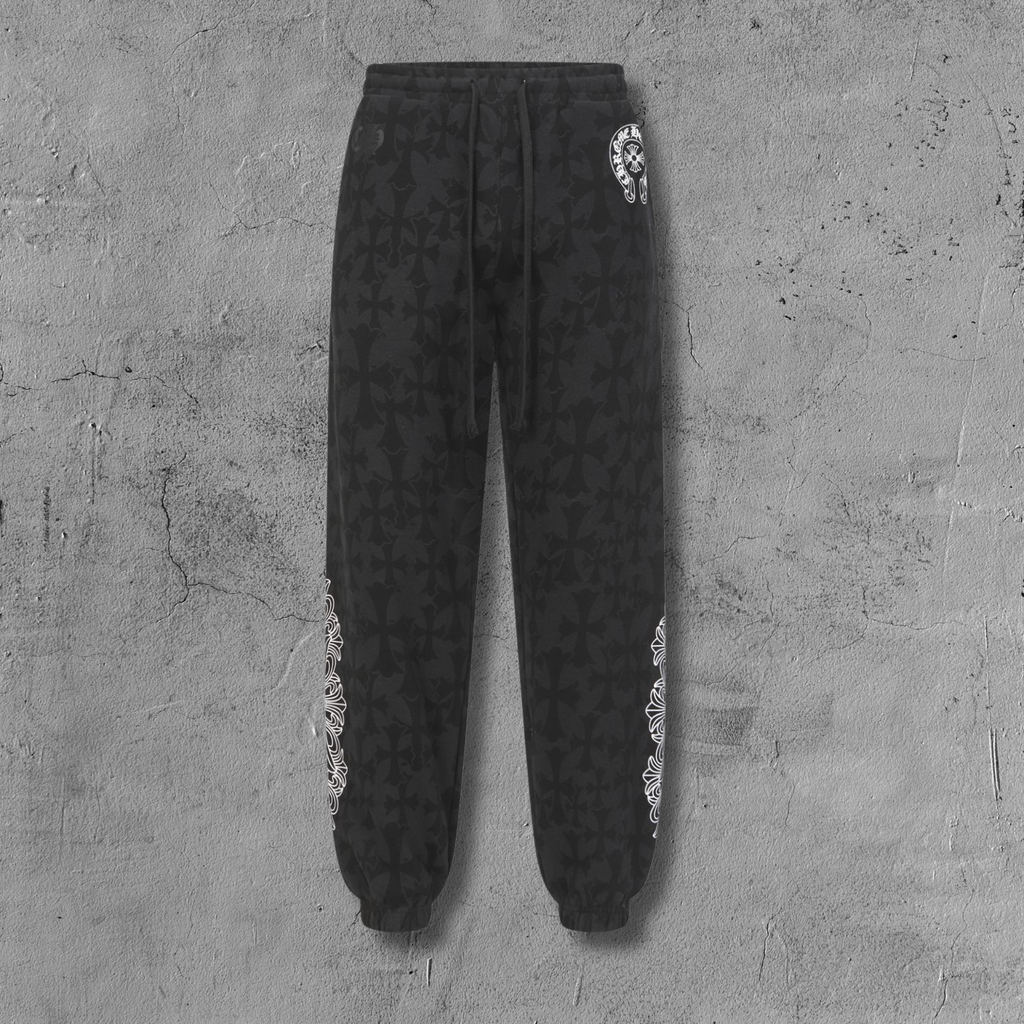 Black Cross Pattern Black Sweatpants™