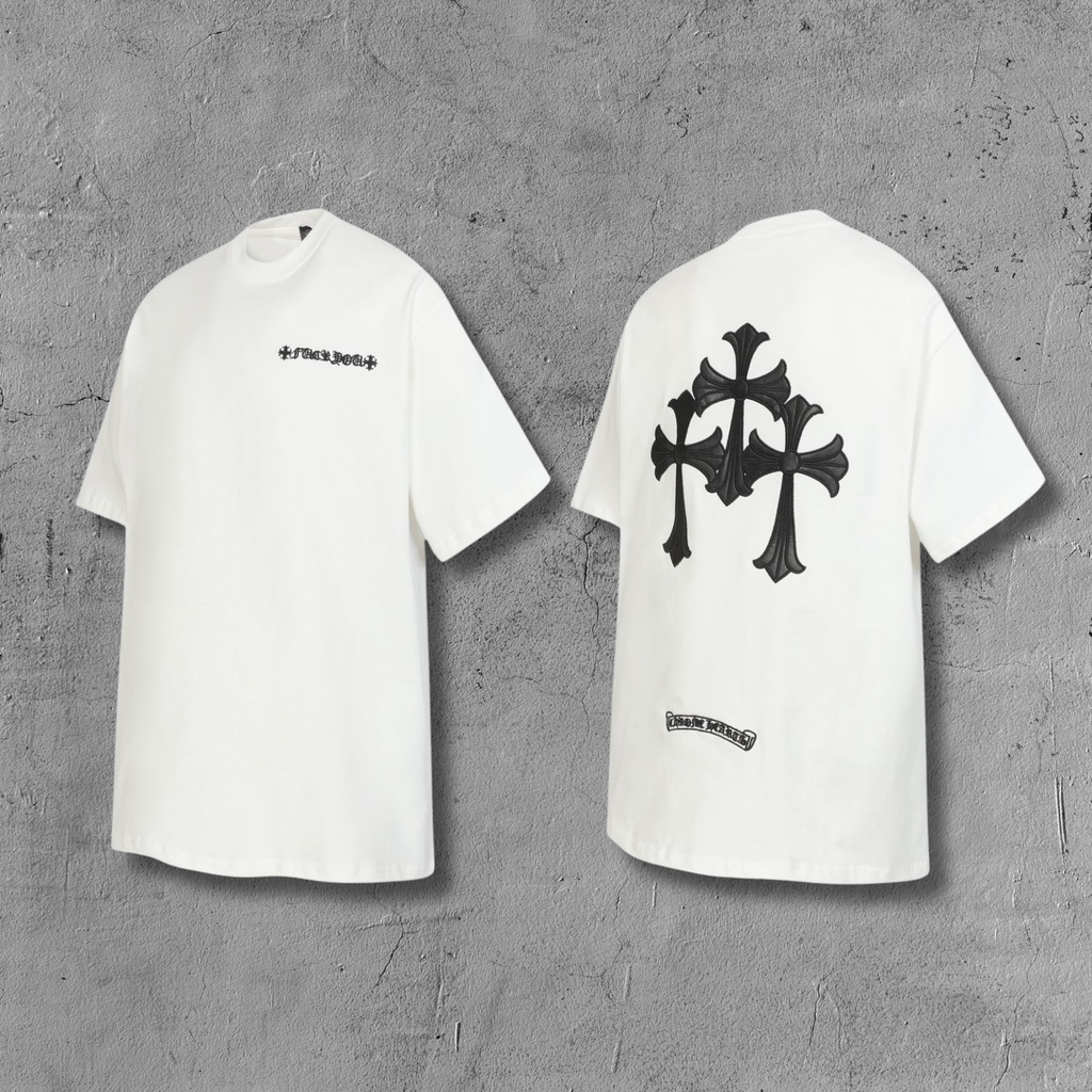 Black Leather Triple Cross F You White T-Shirt™