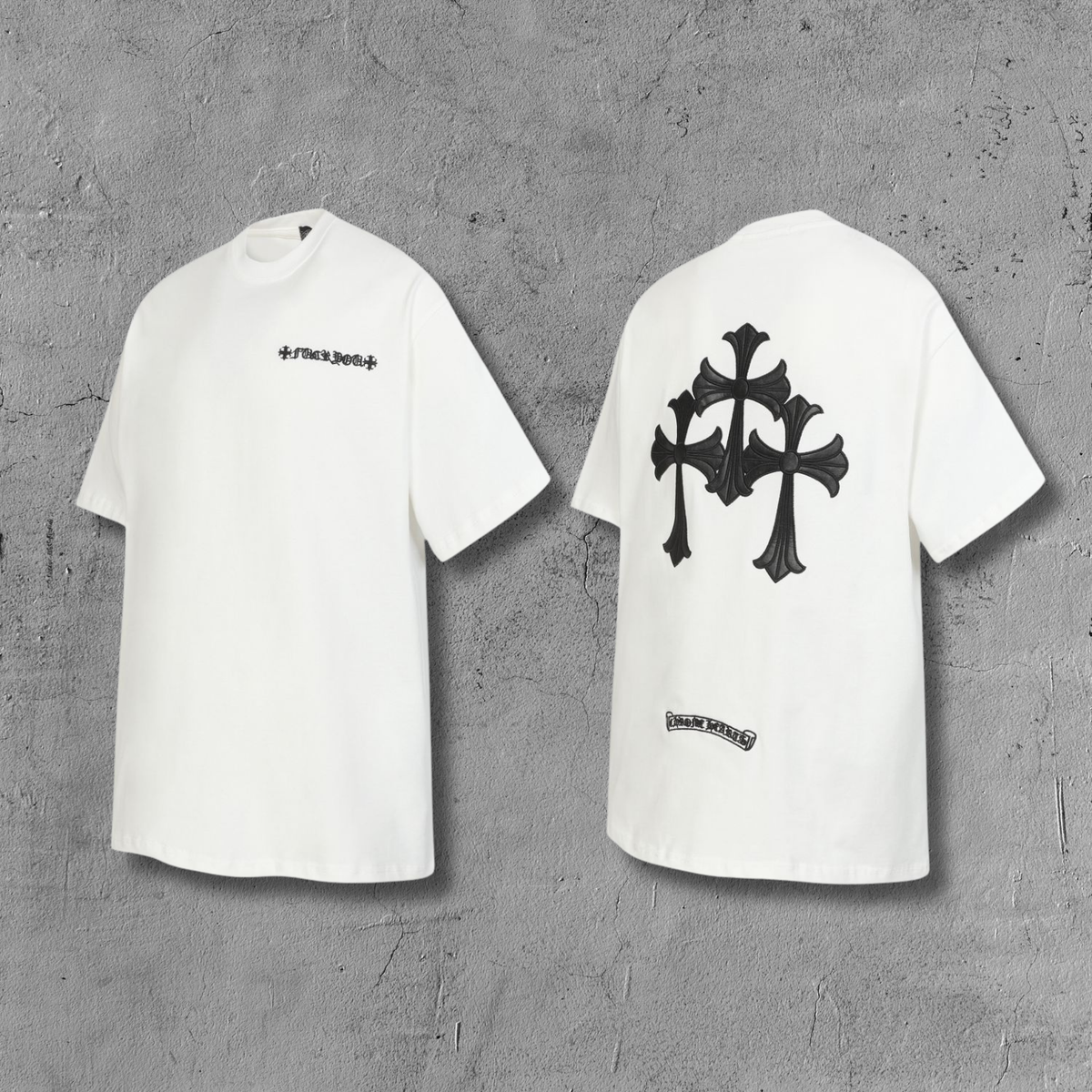 Black Leather Triple Cross F You White T-Shirt™