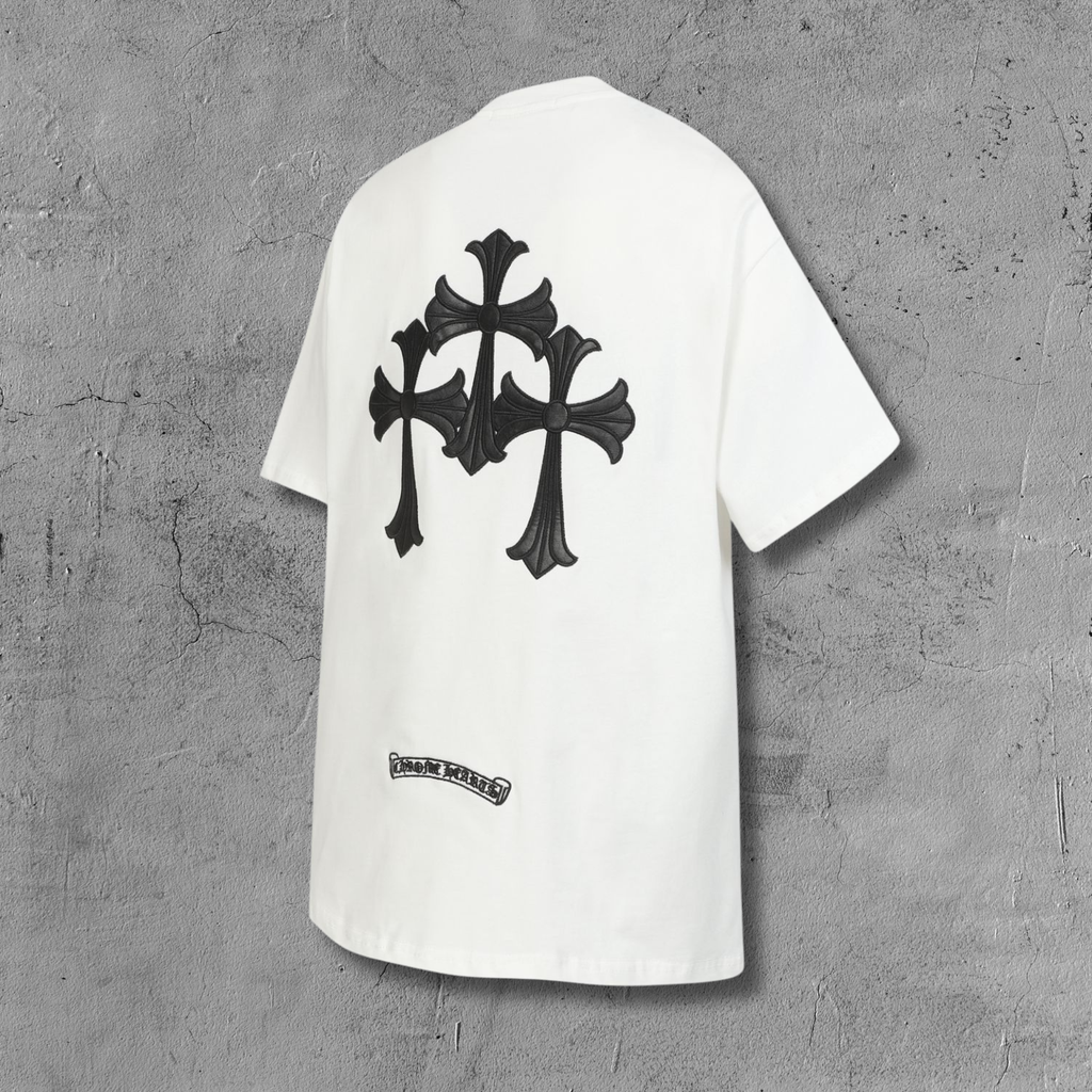 Black Leather Triple Cross F You White T-Shirt™