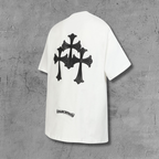 Black Leather Triple Cross F You White T-Shirt™