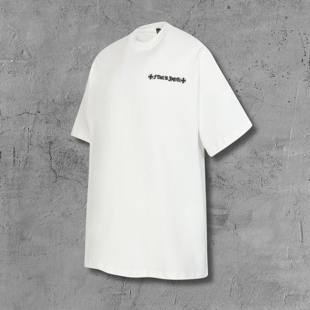 Black Leather Triple Cross F You White T-Shirt™