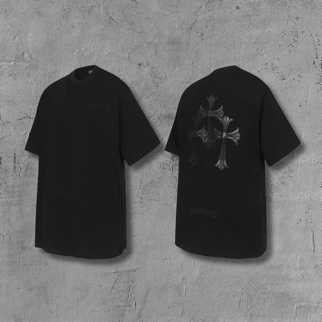 Black Leather Triple Cross F You Black T-Shirt™