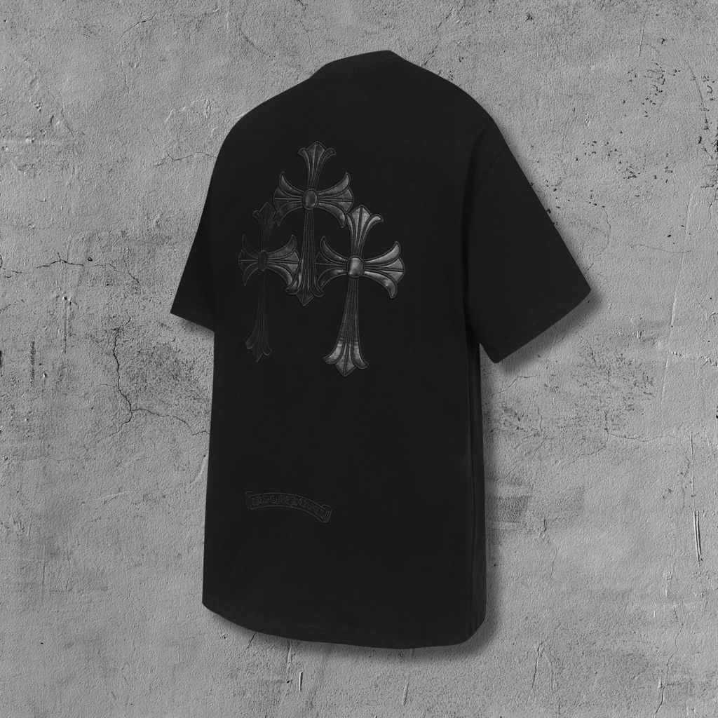 Black Leather Triple Cross F You Black T-Shirt™