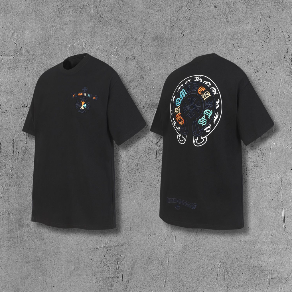 Colored Letters Horse Shoe Logo Black T-Shirt™