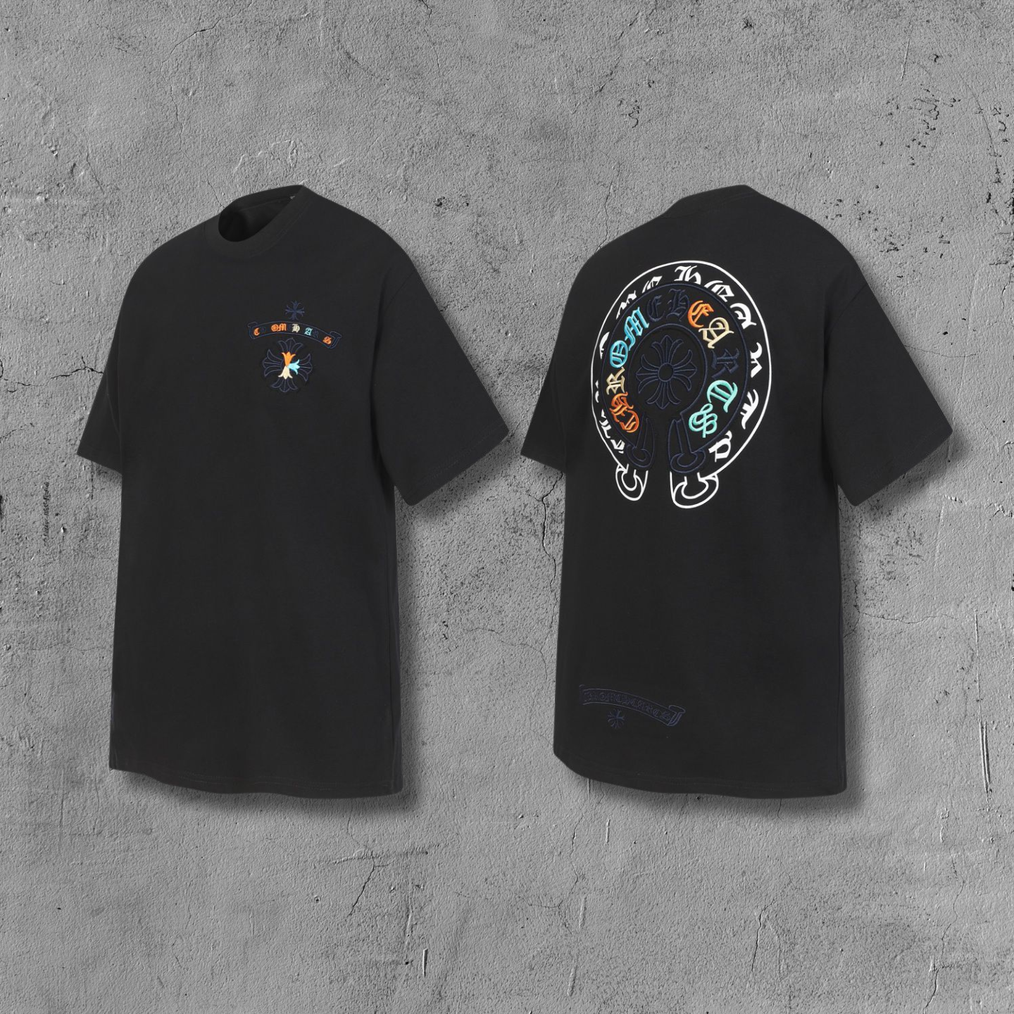 Colored Letters Horse Shoe Logo Black T-Shirt™
