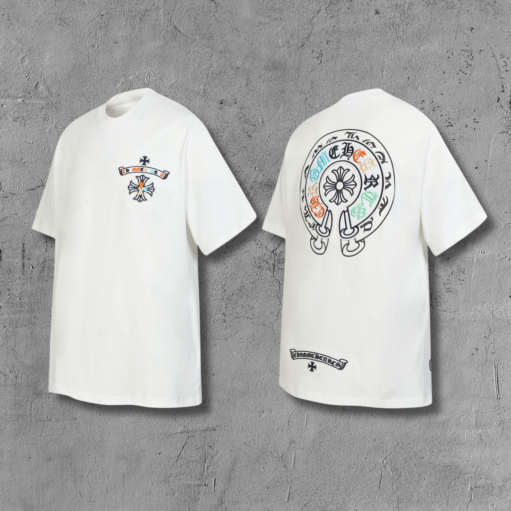 Colored Letters Horse Shoe Logo White T-Shirt™