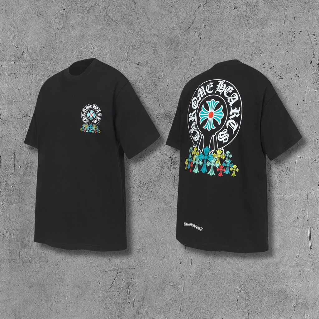 Multi Color Crosses Horse Shoe Logo Black T-Shirt™