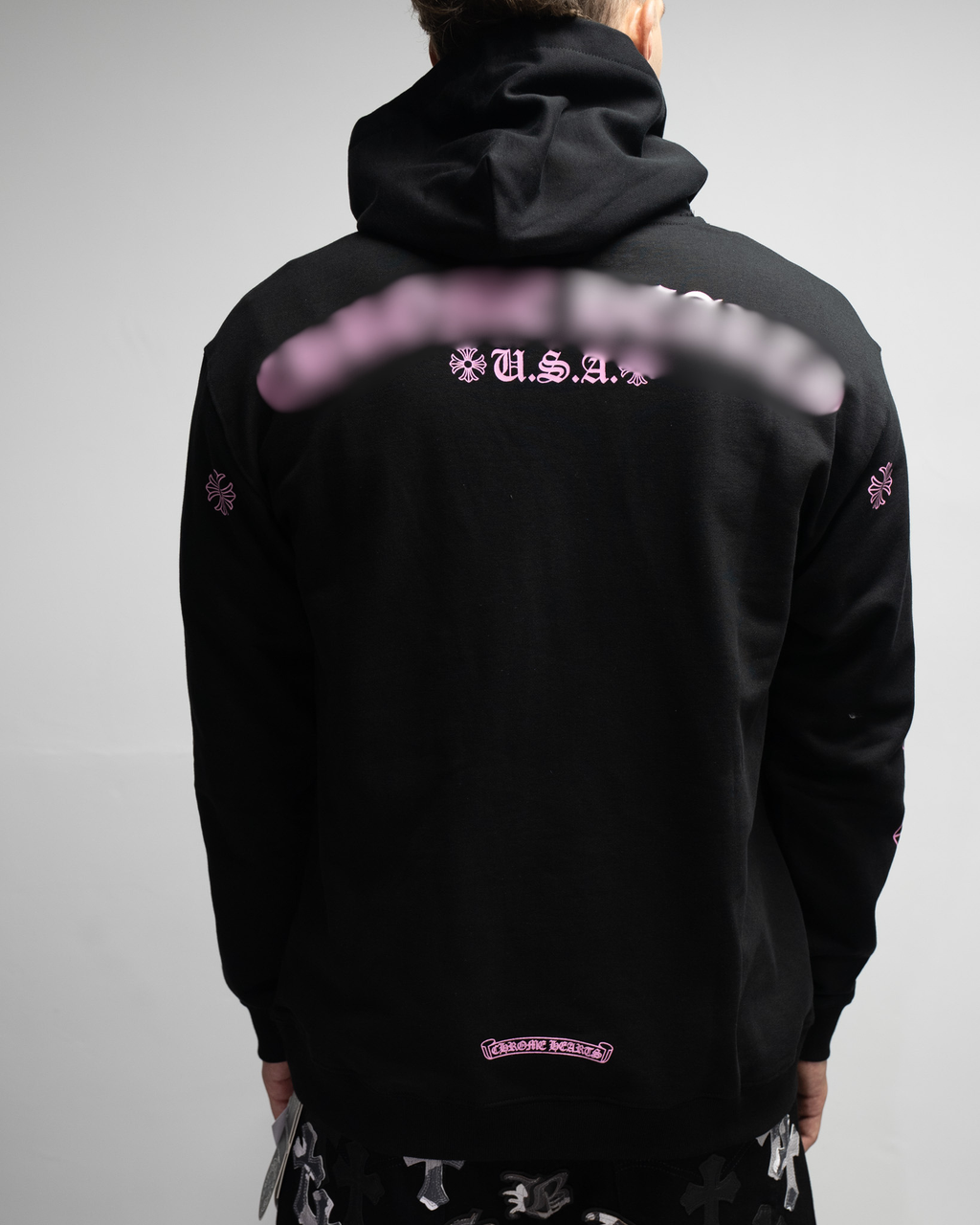 Pink Typography Logo USA Black Hoodie™