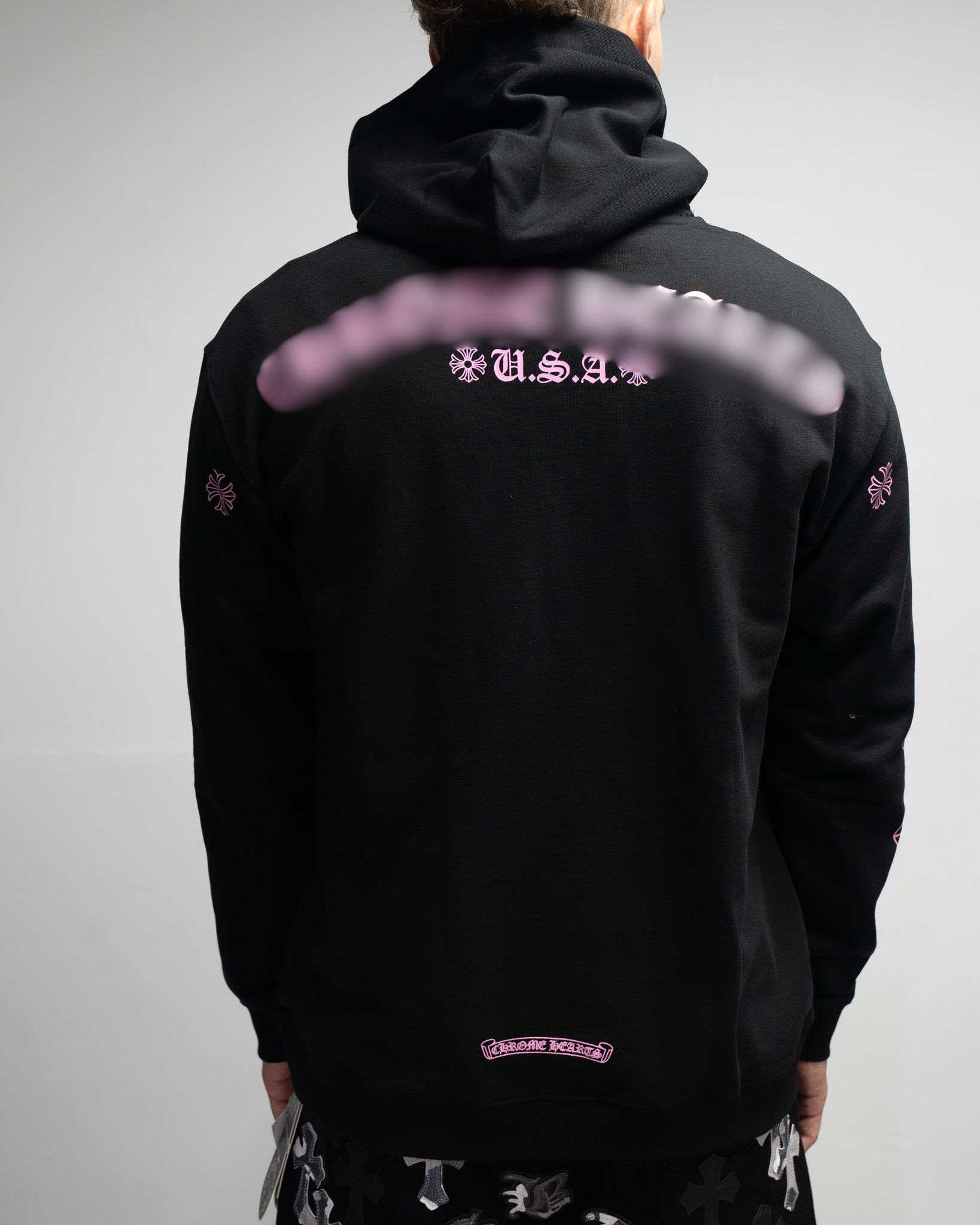 Pink Typography Logo USA Black Hoodie™