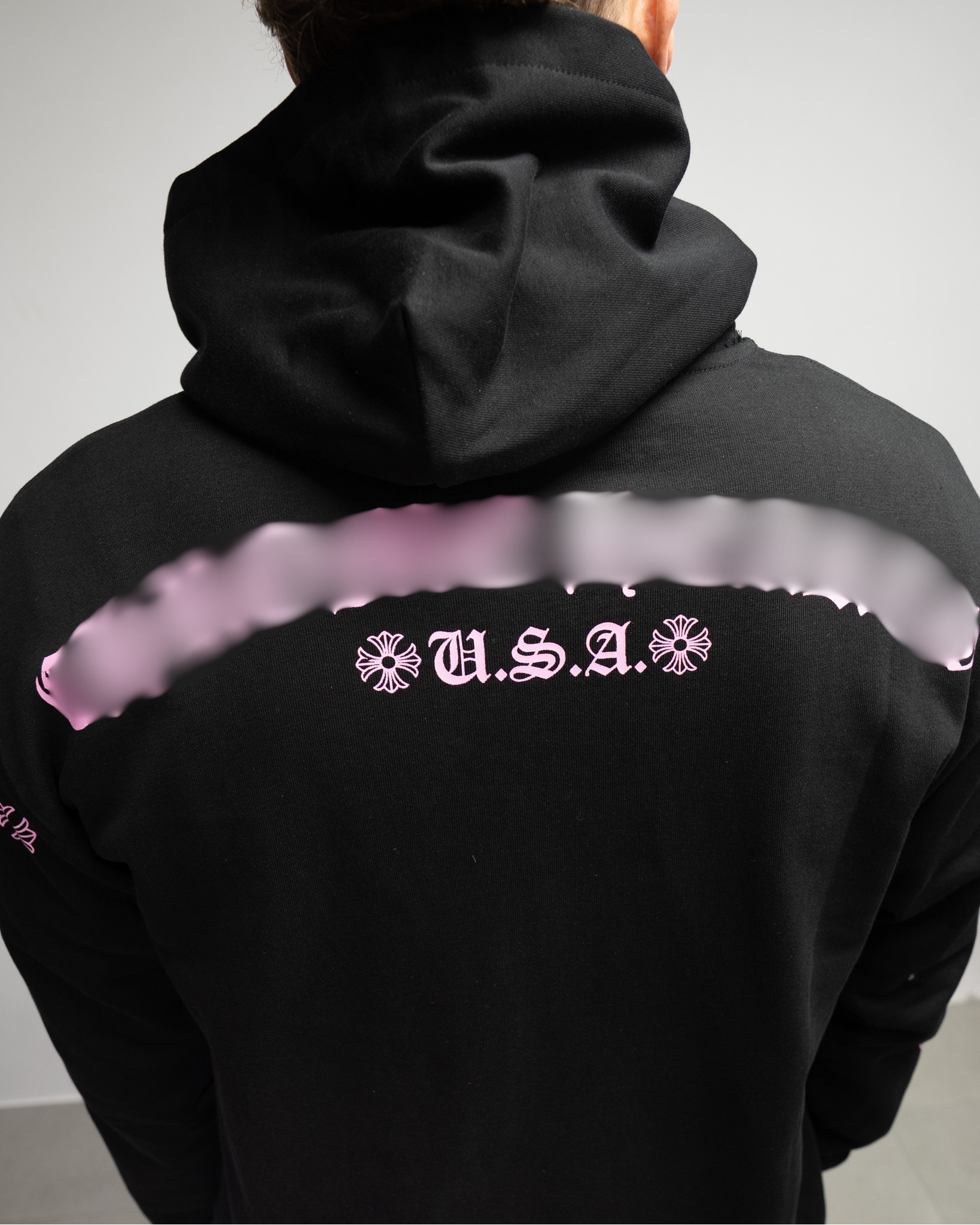 Pink Typography Logo USA Black Hoodie™