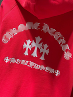 Hollywood White Triple Cross Red Full Zip Hoodie™