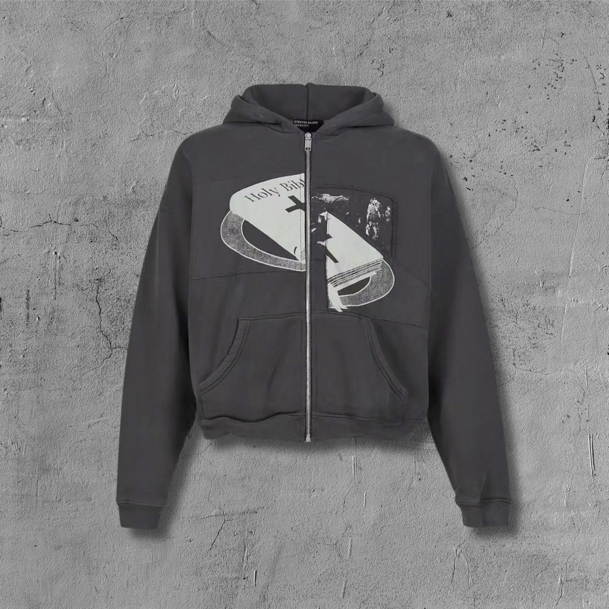 ER* Holy Bible Assemblage Black Baggy Zip Hoodie™