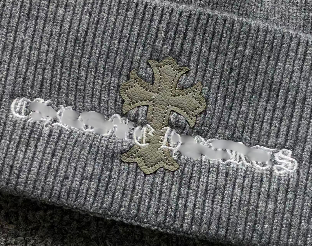 Leather Cross & Typography Logo Beanie™