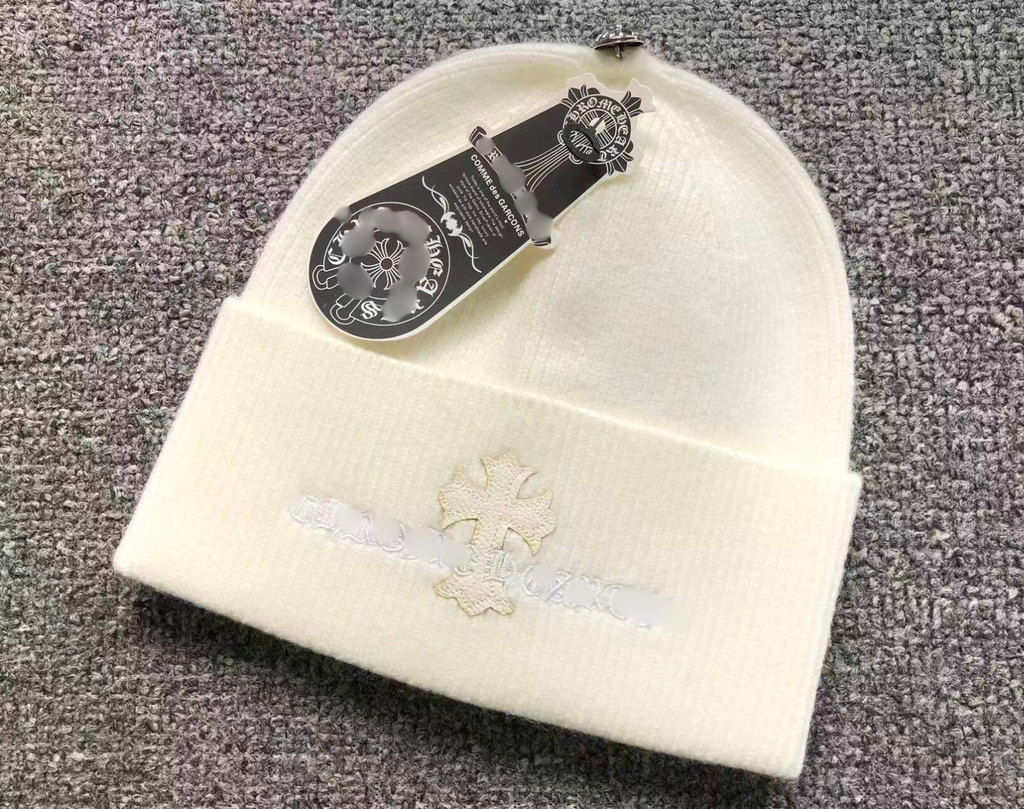 Leather Cross & Typography Logo Beanie™