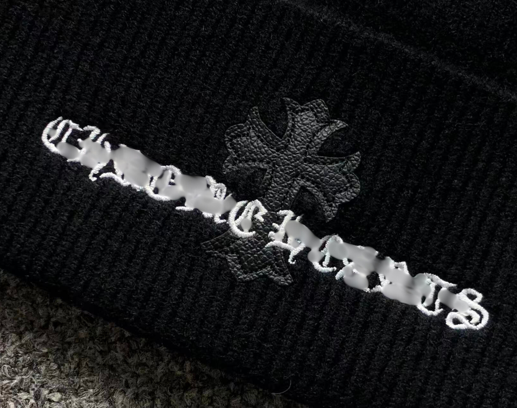Leather Cross & Typography Logo Beanie™