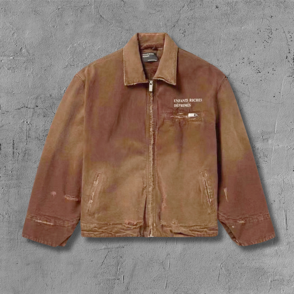 ER* Distressed Cotton-Canvas Brown Trucker Jacket™